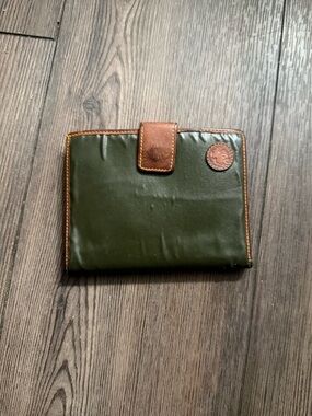 Vintage Hunting World Green Brown Leather Bifold Wallet Coin Purse Luxury Rare